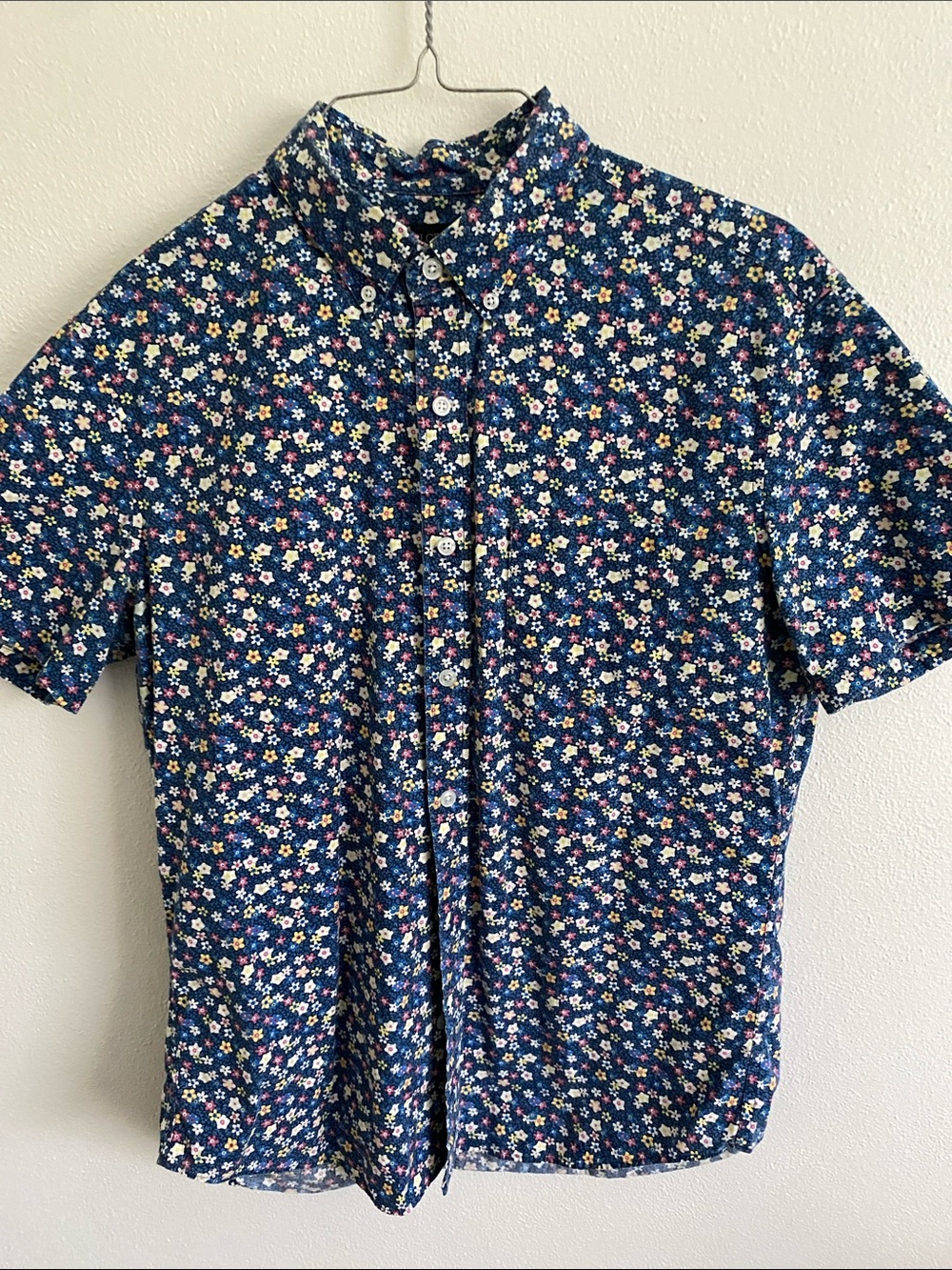 J. Crew Navy Short-Sleeve Floral Button-Down Shirt